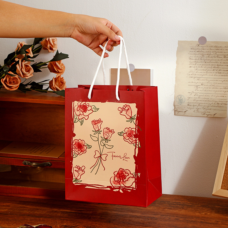 Moka Rose Gift Bag Carry-On Paper Bag Large Capacity Gift Bag Ins High Appearance Level Durable Going Out Bag Wholesale Application Scenario