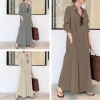 New casual and loose women's clothing from Europe and America, solid color lapel, long-sleeved, pocket, simple long dress, one-piece delivery Specification image