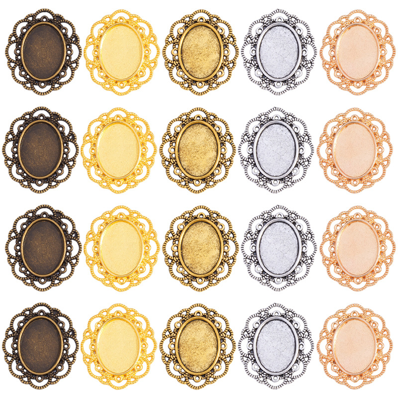 跨境热销合金饰品 时光宝石椭圆底托吊坠DIY配饰内径18*13mm