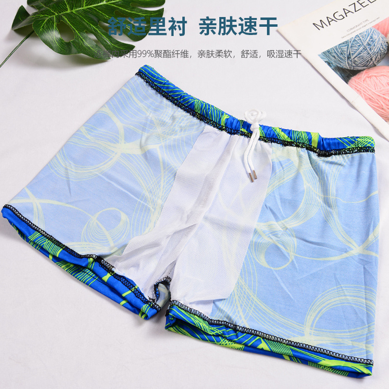 Men's one-shoulder, large-sized, loose and fashionable printed swimming trunks that prevent embarrassment. Wholesale swimming trunks for men soaking in hot springs and beaches Specification image