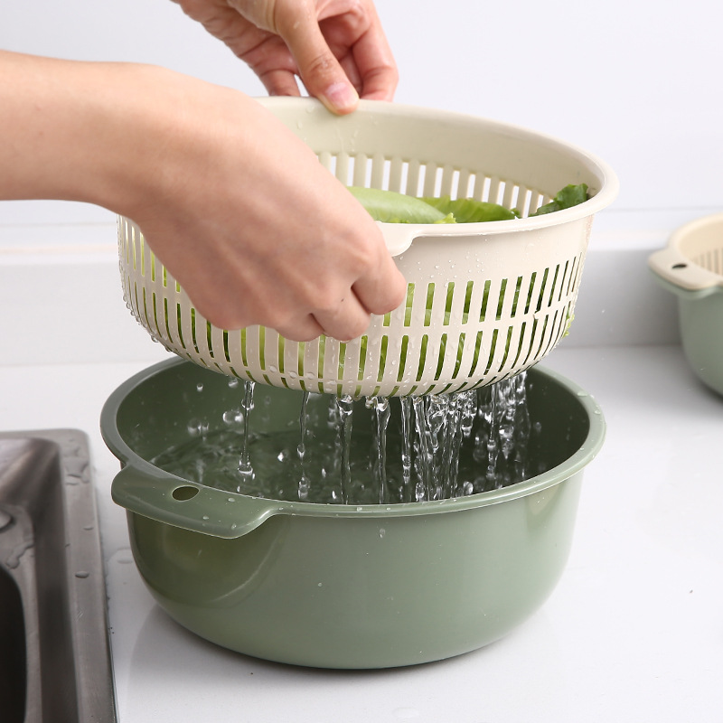 家用双层塑料沥水篮厨房洗菜筐淘米篮水果盆水果盘收纳篮洗菜盆