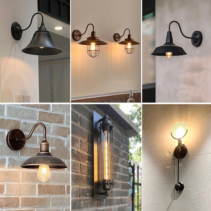 Loft Retro Industrial Wind Outdoor Wall Light American Simple Wrought Iron Wall Light Corridor Corridor Warehouse Balcony Restaurant Light