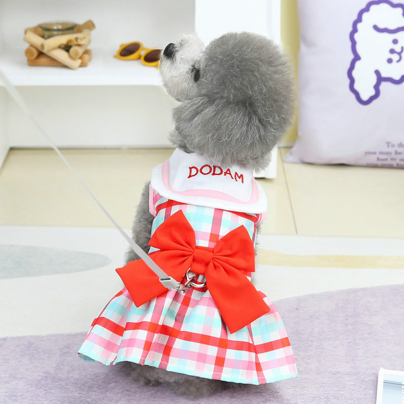 New cute pet clothing for spring and summer, Teddy bichon casual and fashionable style, versatile bow drawstring skirt Application Scenario
