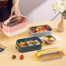 INS不锈钢双层饭盒汤碗成人微波炉午餐盒学生上班便当盒bentobox