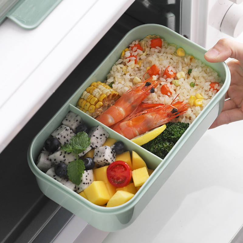 Morandi Rectangular Flat Cover Multi-Compartment Student Lunch Box Office Sealed Compartments Lunch Box Portable Bento Box Application Scenario