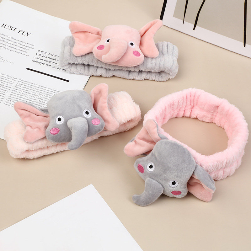 Net Red New Plush Cartoon Soft Cute Elephant Hair Band Face Makeup Elastic Hair Band Headband Accessories Wholesale Application Scenario