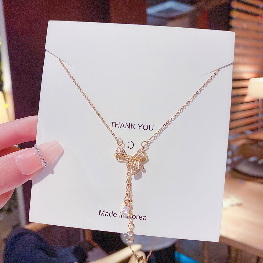 Necklace Women's Design Sense Light Luxury Niche 2022 New Bow Net Red Accessories Couple Choker Temperament Collarbone Chain full figure