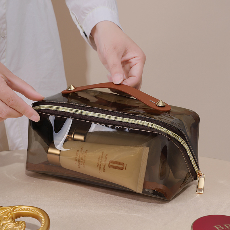 热销跨境多功能PVC透明化妆包手提大容量洗漱包软面高质感收纳