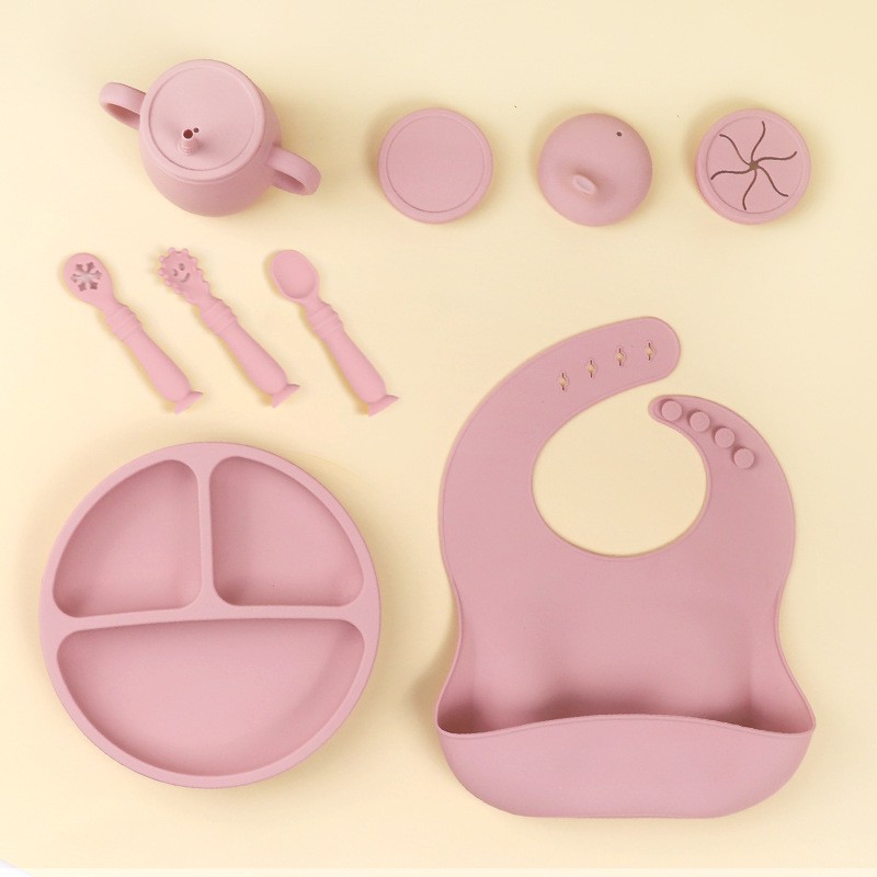 Children's silicone dinner plates, bibs, baby food bowls, straw cups, and silicone tableware sets for mothers and infants Specification drawing