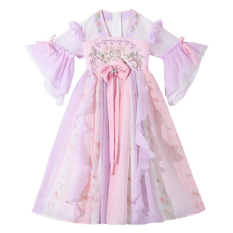 National Trend - Girls' Hanfu Summer 2026 New Children's Ancient Dress Super Fairy Ancient Style Princess Dress National Style Embroidered Chiffon Dress Item Picture