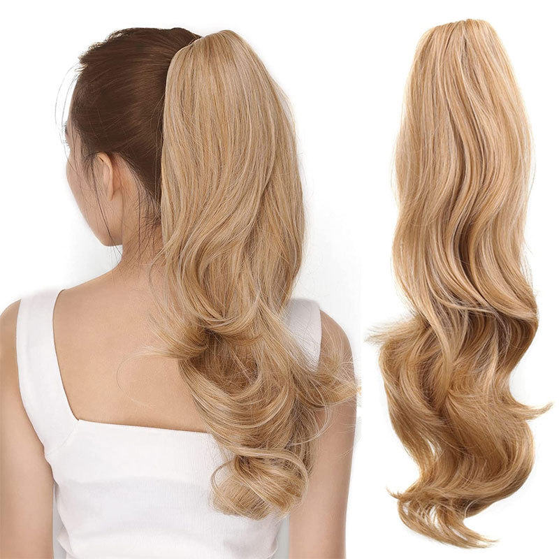 European and American style claw clip long curly hair, tiger mouth claw clip ponytail simulation wig, fluffy and natural ponytail Item Picture