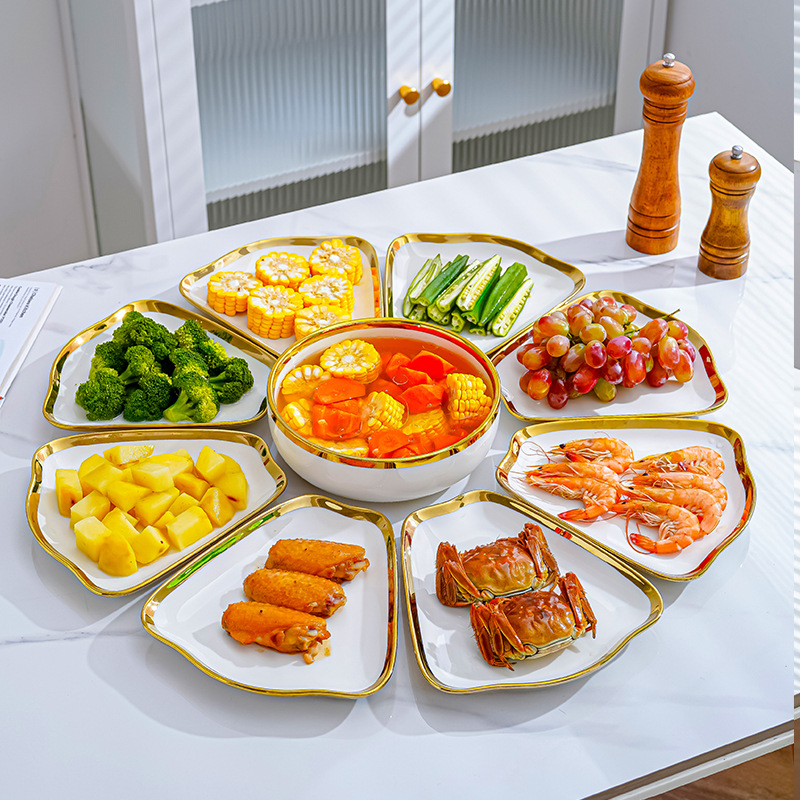 Ceramic reunion dinner platter tableware combination plate, popular dish plate, bowl and dish set, home New Year's Eve dinner family platter details Picture