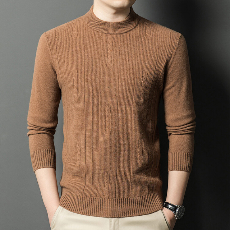 Wholesale men's wool sweaters, semi-high neck thin wool sweaters, mid-neck for spring and autumn, with trendy knitted base layers underneath