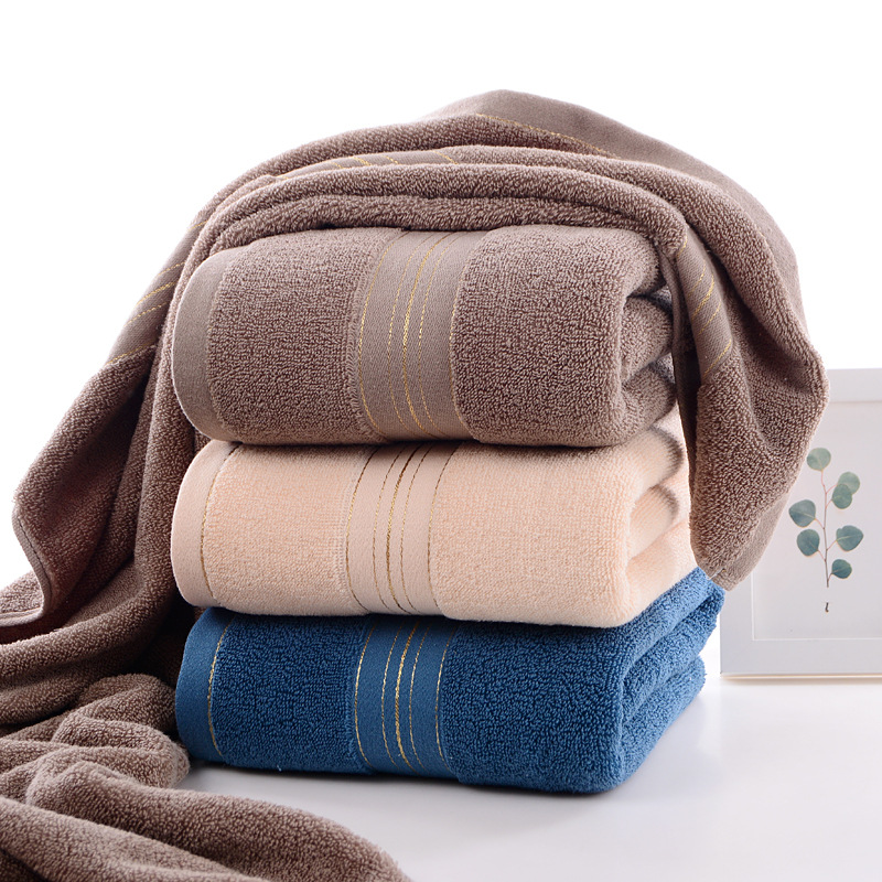 Wholesale thickened 400g cotton bath towels for home use, adult men and women, water-absorbing gold thread broken plain bath towels, can be made with logo details Picture