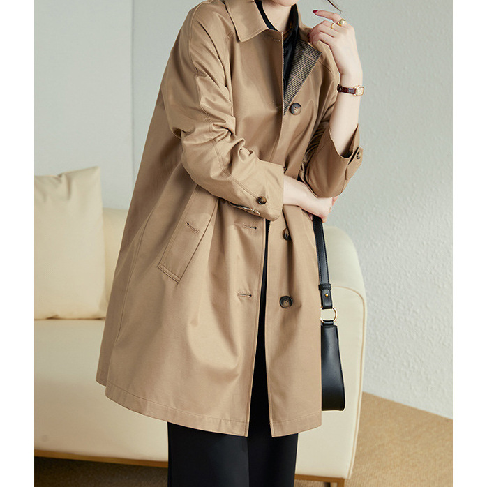 Japanese Khaki Trench Coat For Women 2024 Spring And Autumn Women Wear A Korean Version Of All Casual Mid-Length Coat details Picture
