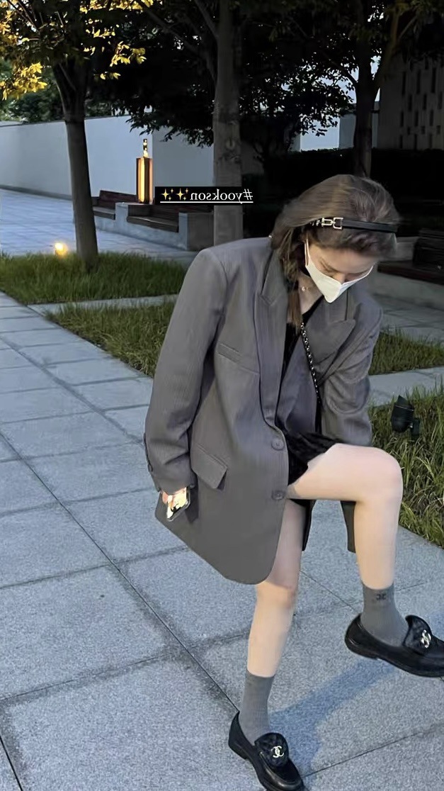 HE*IRL Black Brother Parisian style irregularly cut gun lapel twill suit jacket, high-end suit woman Specification image