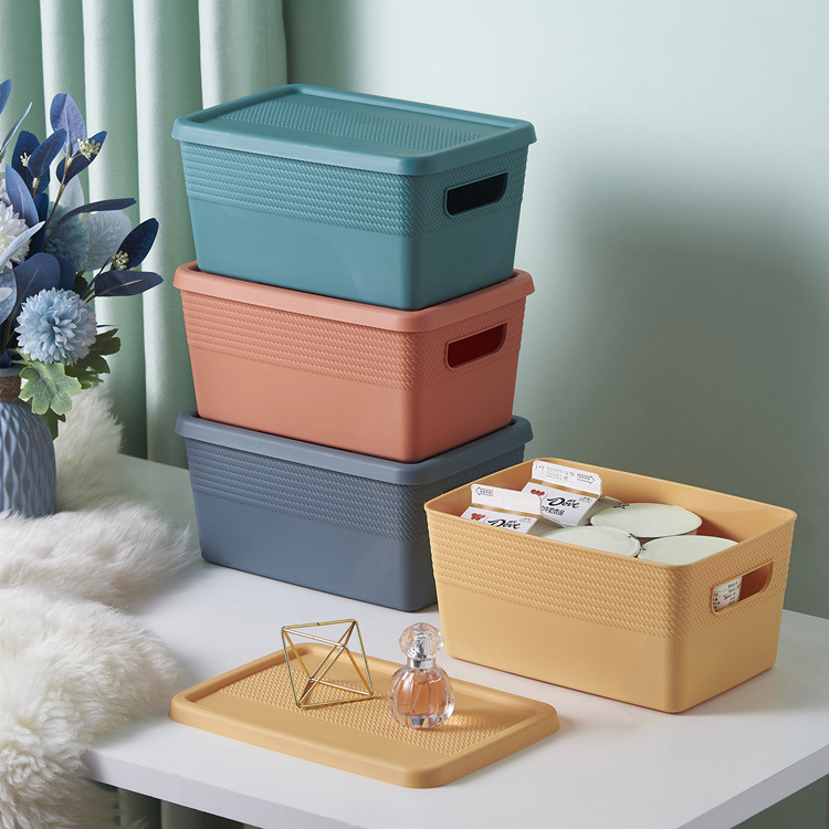 Snack storage basket, cute dormitory household covered desktop storage box, sundries sorting box, plastic basket Specification drawing