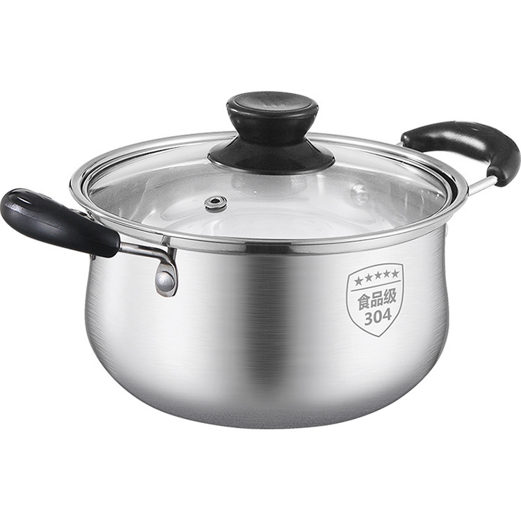Cross-Border Thickening 304 Stainless Steel Food Grade Stock Pot Household Milk Pot Double Bottom Double Ear Pot Hot Milk Manufacturers Wholesale Item Picture