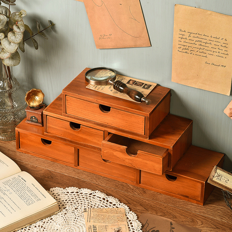 Retro Creative Desk Wall Storage Office Clutter Multi-Layer Organizer Zakka Wooden Jewelry Locker Specification drawing