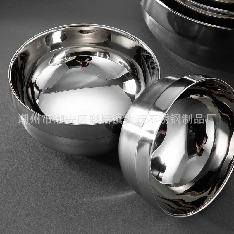 Stainless Steel 304 Insulated Bowl Anti-Hot Restaurant Platinum Bowl Double-Layer Kindergarten Canteen Can Be Engraved Logo details Picture
