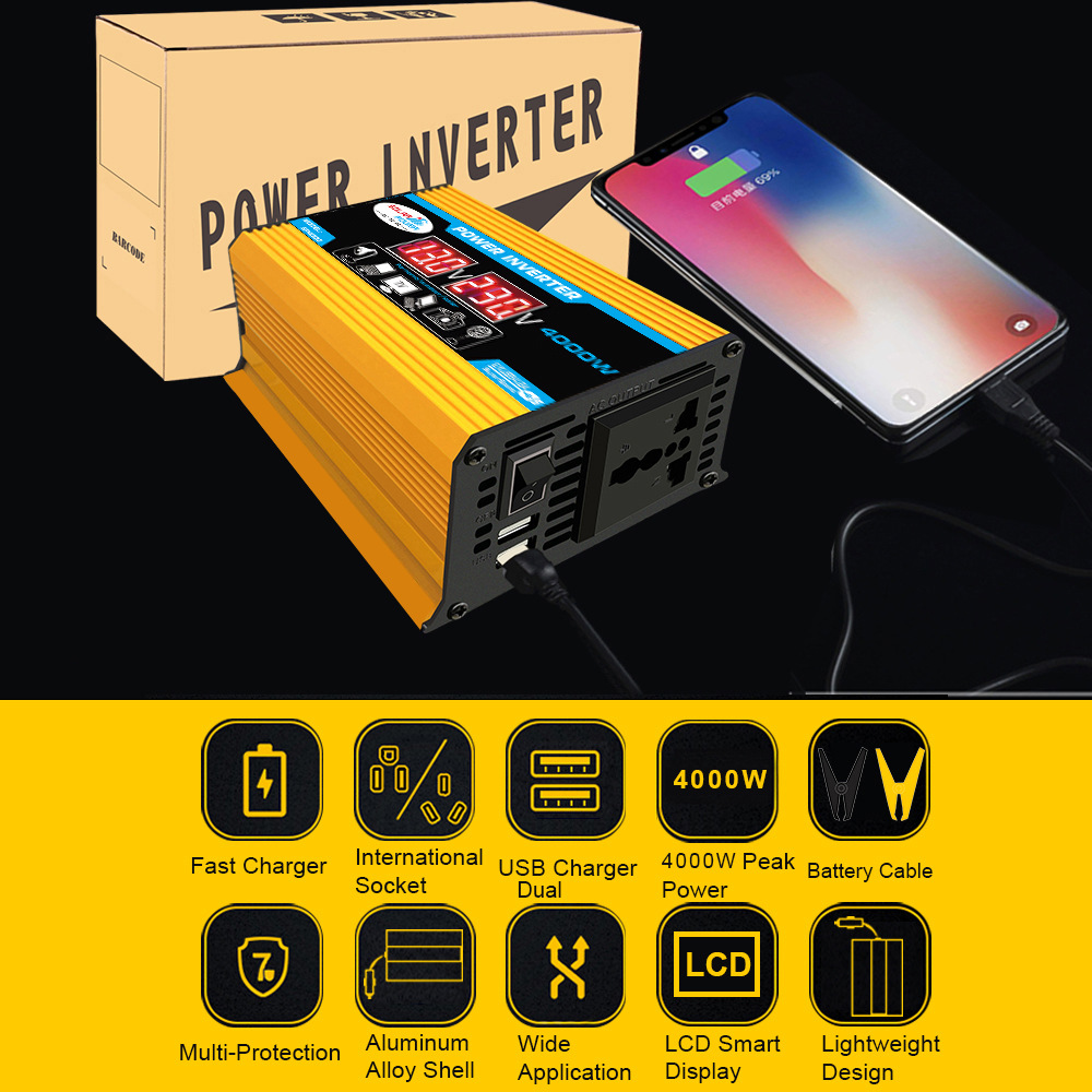 Cross-border bestseller inverter 12V-220V/110V300W portable with dual USB for car and home use and display screen pic 20