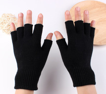 黑色半指无指弹性伸缩腈纶针织冬季手套