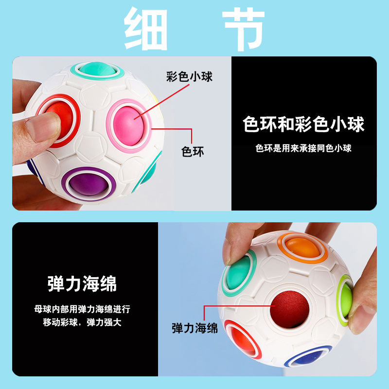 Cross-border Rubik's Cube Rainbow Ball, 12-hole Intelligence 3x3 Rubik's Cube, Pressure Relief Ball, Children's Magic Ruler, Educational toys wholesale Specification image