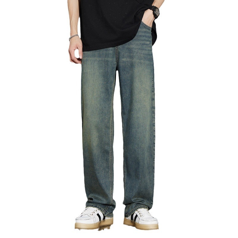 Lyocell Tencel drappy jeans for men's summer, thin, cool, loose, straight-leg, wide-leg ice silk casual pants Item Picture