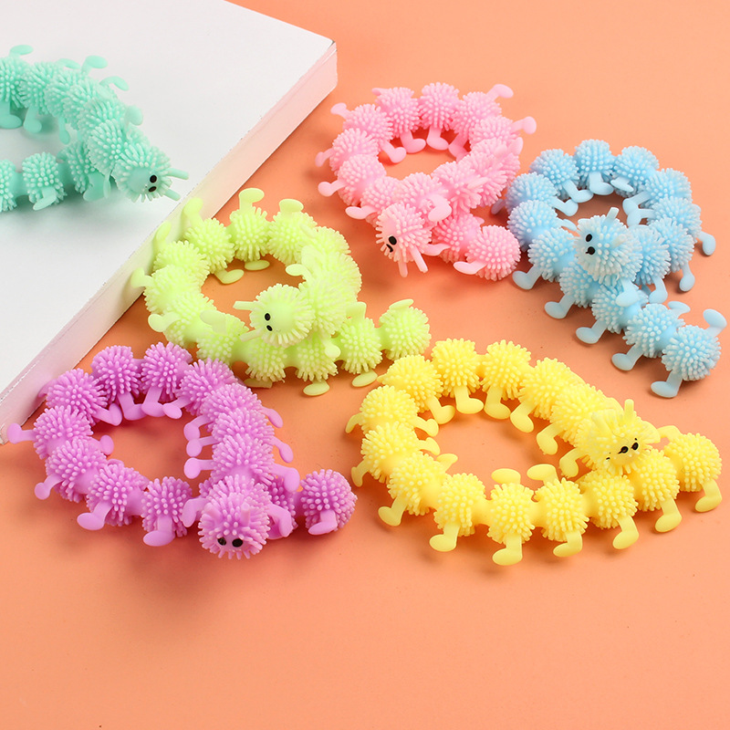 Creative Stress Relief Venter Soft Silicone 16-Section Caterpillar Lala Fun Prank Stretching Tpr Silicone Toys