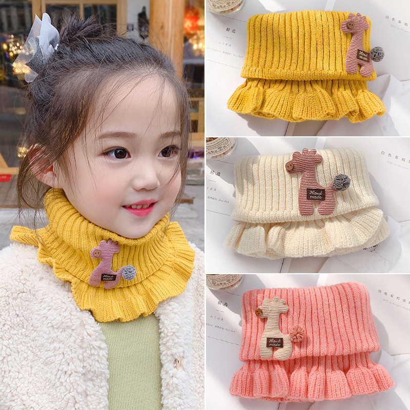 Children's knitted woolen cartoon small scarf for 2024 autumn and winter, cute and warm neck cover for baby neck protection details Picture