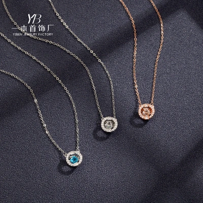 Internet Celebrity Jumping Round Isn Necklace Crystal Element Student Girl Necklace Simple Light Luxury Holiday Gift