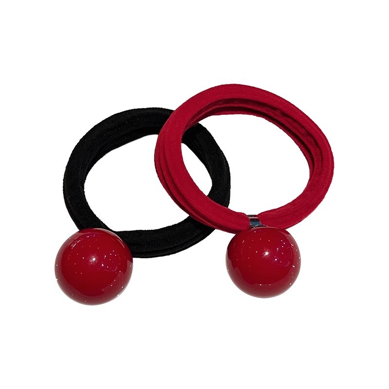 New Year's red round bead headband, elegant rubber band women's hair tie, high elasticity and durable hair band, new popular female head accessory Item Picture