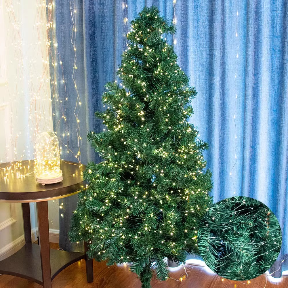 Christmas tree lights, green wires, copper wire lights, copper wire strings, star-colored lights, string lights, green plants, vines, courtyard Christmas decorative light strips Specification image