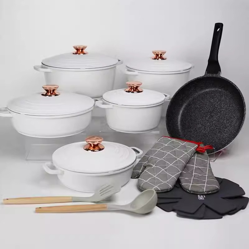 18pcs cookware set18件套不粘锅铝锅压铸盖套装麦饭石压铸铝锅具