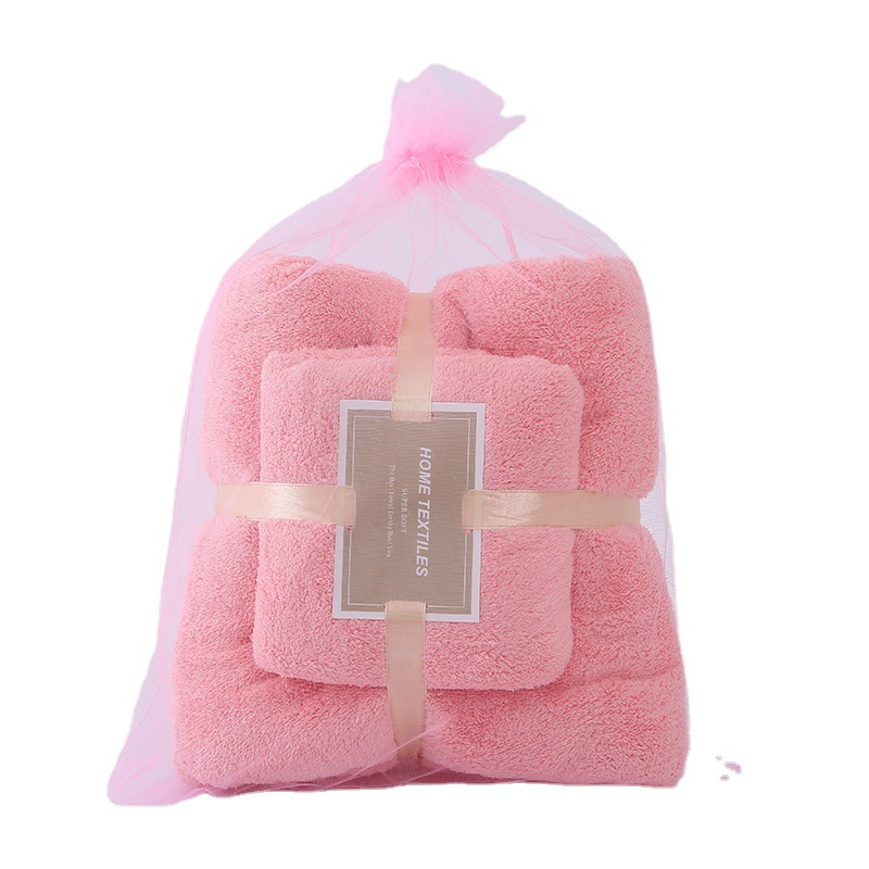 珊瑚绒卫浴两/浴巾白底实物图