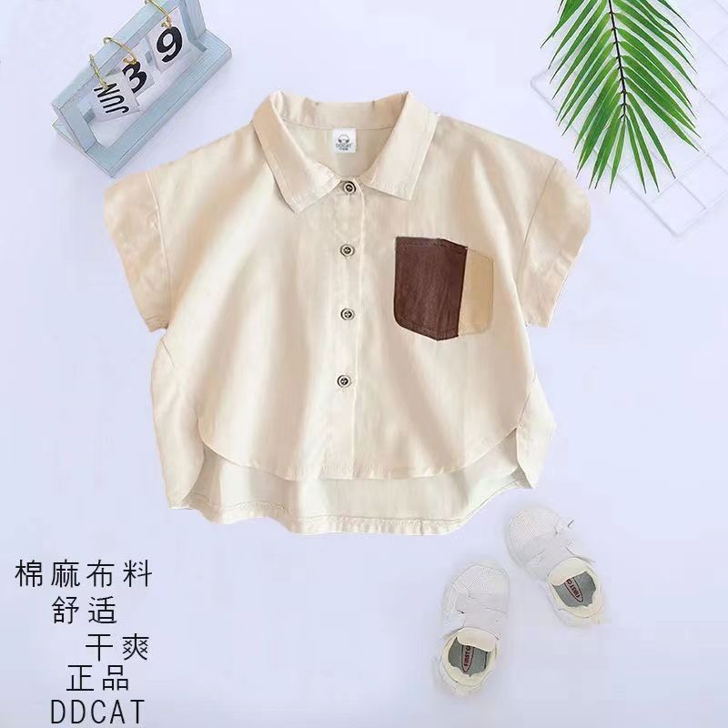 Boys' shirt set 2023 Summer New Style, cotton and linen short-sleeved shirt for boys, stylish and trendy Application Scenario