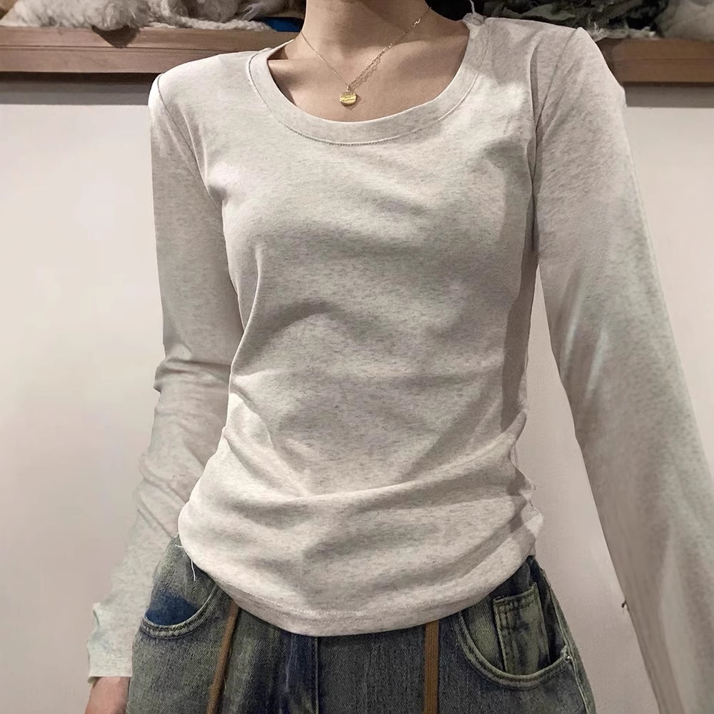 正肩t恤女春秋外穿大码胖mm收腰显瘦修身棉内搭打底衫长袖上衣