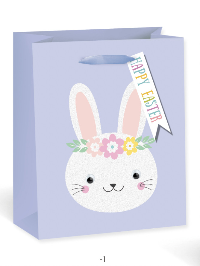 亚马逊新款 EASTER复活节 七彩粉 兔子挂吊卡礼品包装纸袋 手提袋图