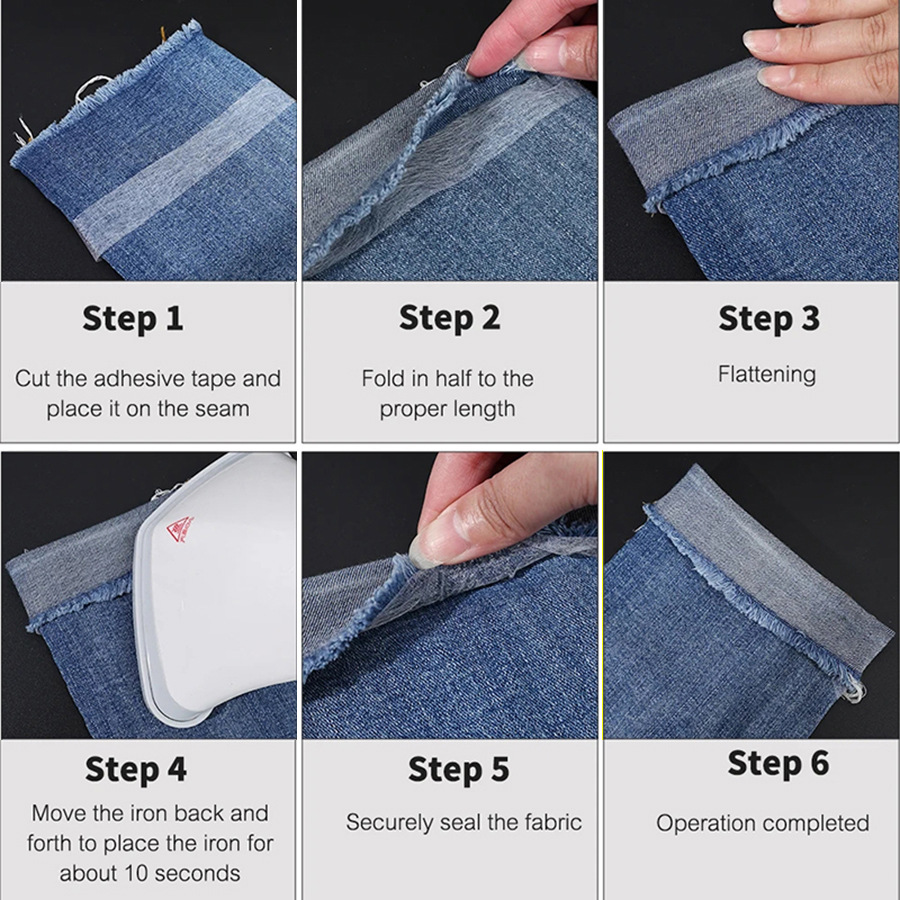 DIY clothing ironing, edge wrapping tape, double-sided adhesive backing fabric, hot melt adhesive, web sewing, edge removal tape, washable Application Scenario