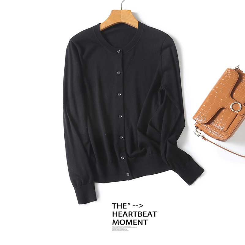 Fine-spun machine-washable wool sweater for women, spring and autumn, 16-stitch 100% knitted sweater for women, casual and versatile cardigan, BN667 Specification image