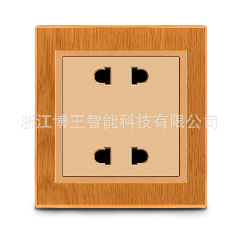 墙壁开关 亚克力木纹四孔插座带指示灯厂家制定logo 外贸国机电工图