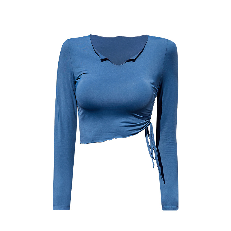 A trendy crop top with a tight stretch, slimming yoga wear, running and sporty sexy V-neck, quick-drying long-sleeved T-shirt for women Item Picture