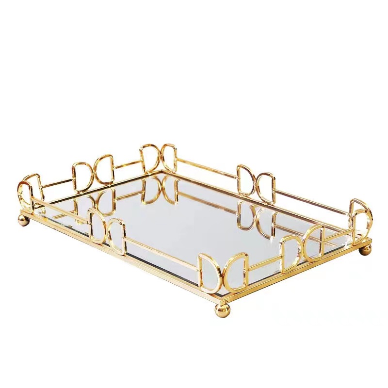 European Light Luxury Household Metal Mirror Tray Wedding Decoration Rectangular Round Cosmetic Decoration Storage Box Item Picture