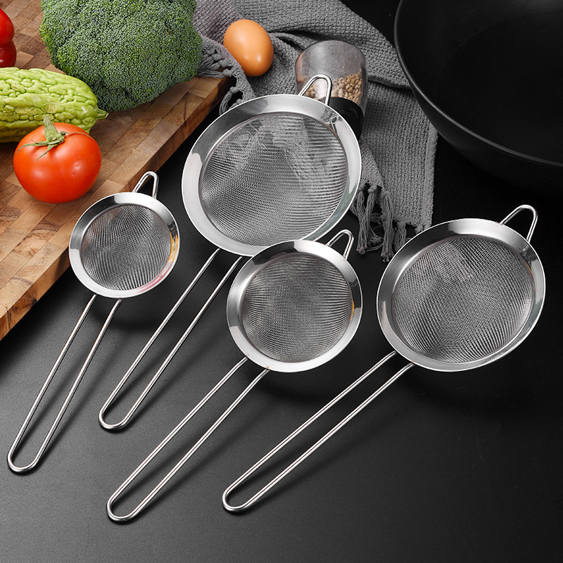 Wholesale Stainless Steel Hanging Ear Net Oil Spill Out Baking Flour Pointed Ear Net Sieve Soy Milk Juice Filter Spoon details Picture