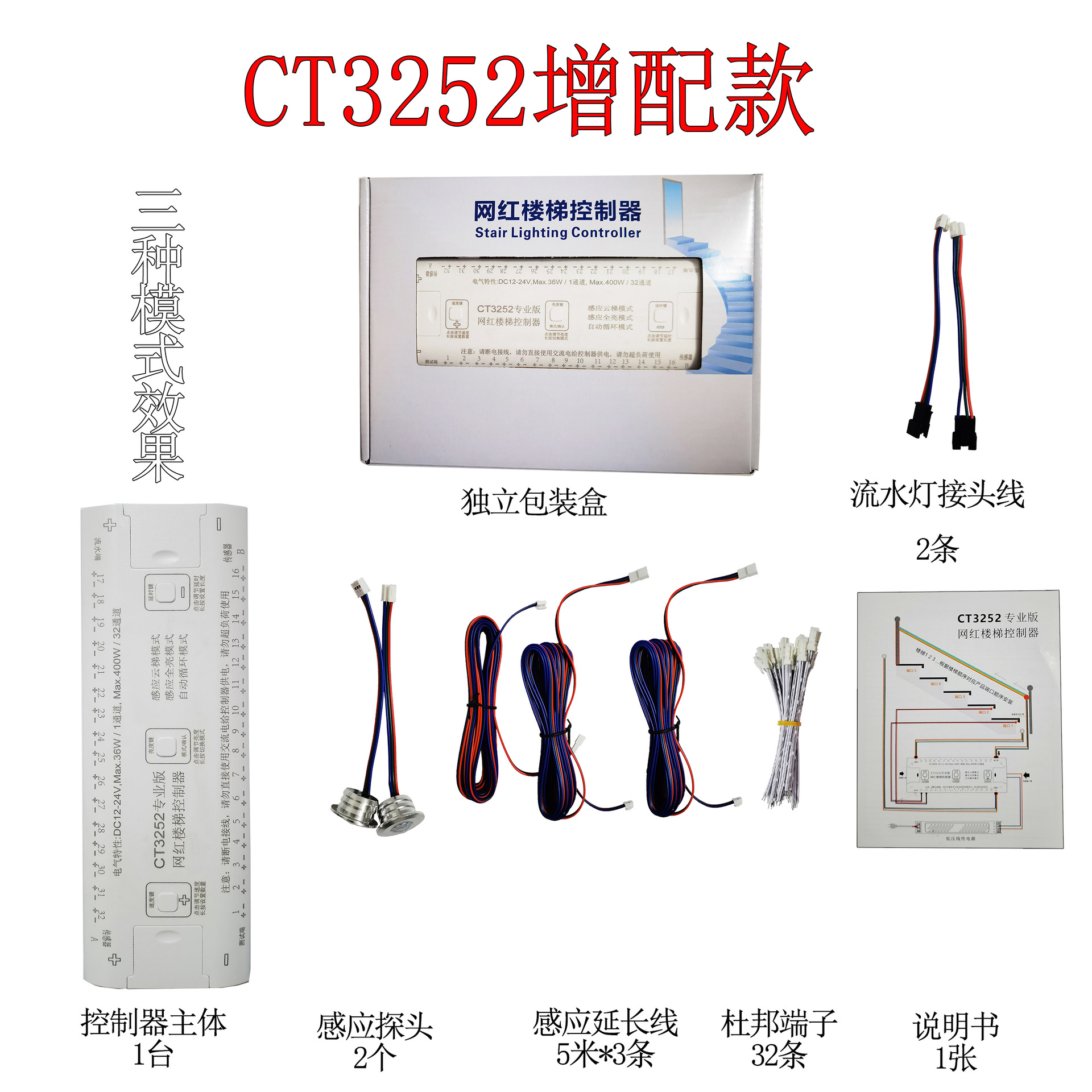 The new popular stair step sensor tread intelligent automatic light strip LED 32-channel controller CT3252 Specification image