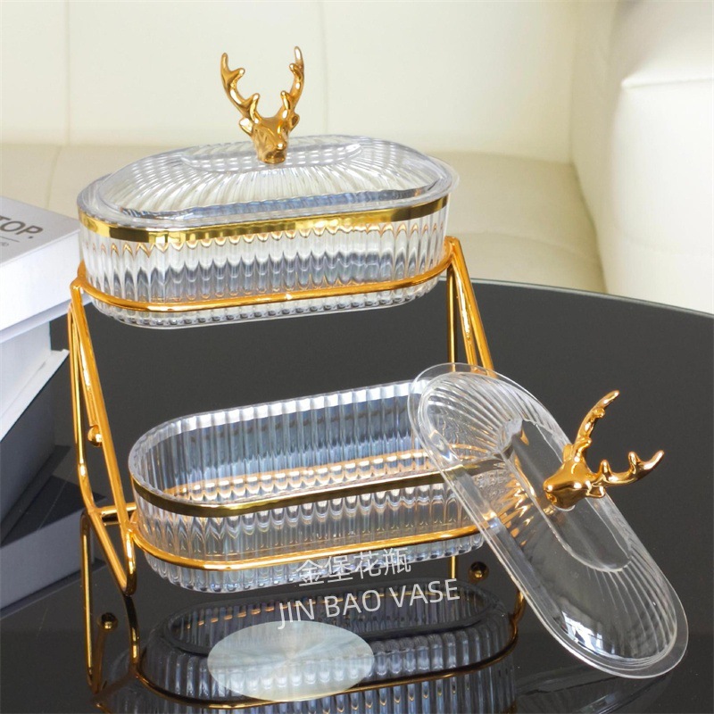 2025 New popular diamond plastic transparent fruit plate with lid for home living room coffee table decoration, multi-layered fruit plate