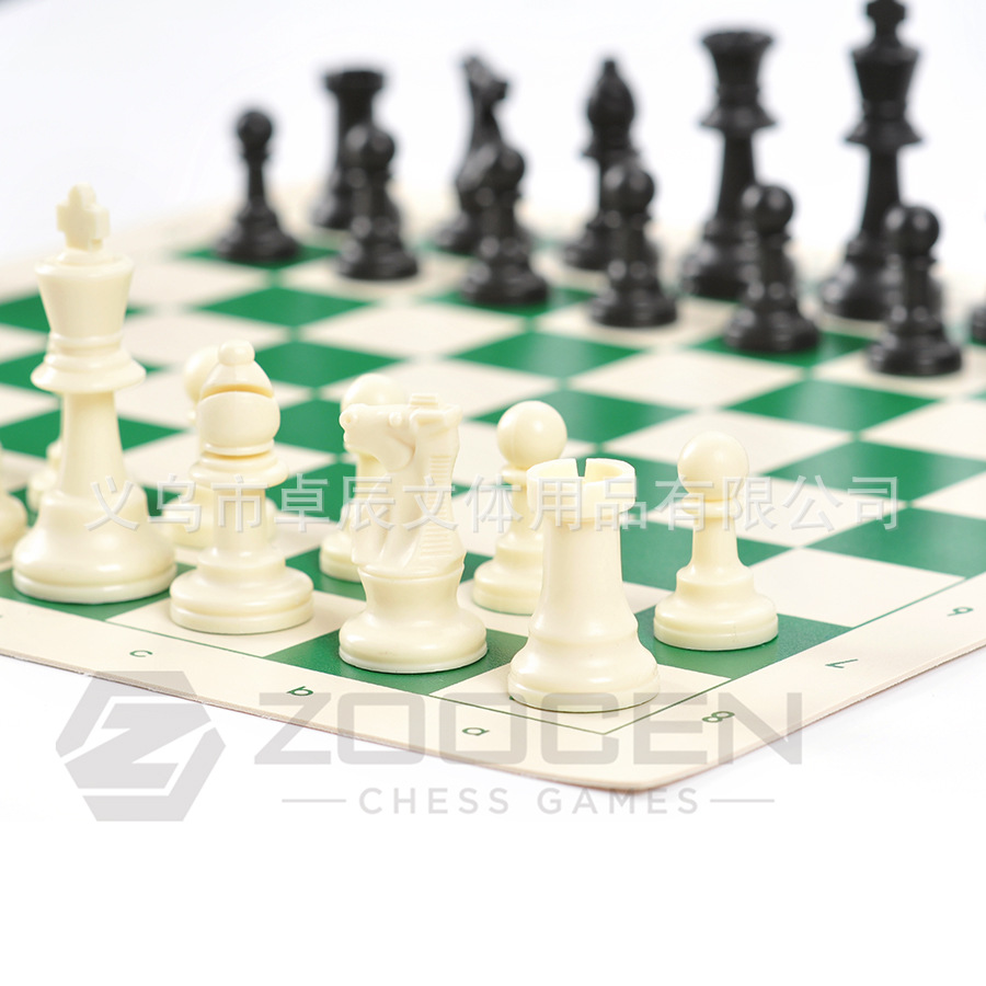 适用比赛皮革国际象棋套装塑料棋子3.8英寸+棋盘43CM儿童娱乐游戏详情图2