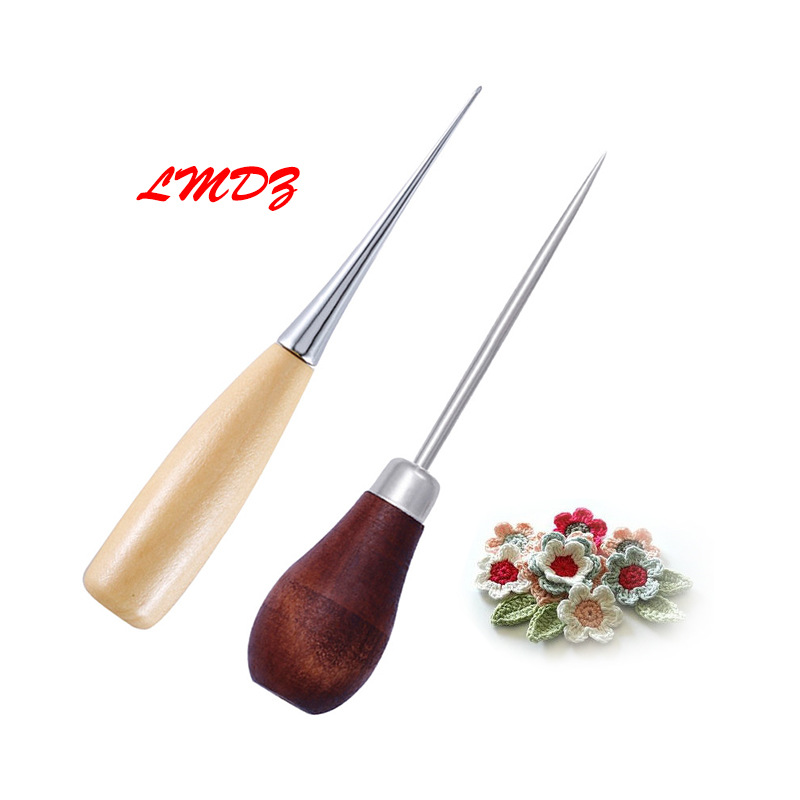 SKC wooden handle hoist awl Handmade leather cone DIY knitting tool Straight cone curved cone leather shoe repair drill details Picture