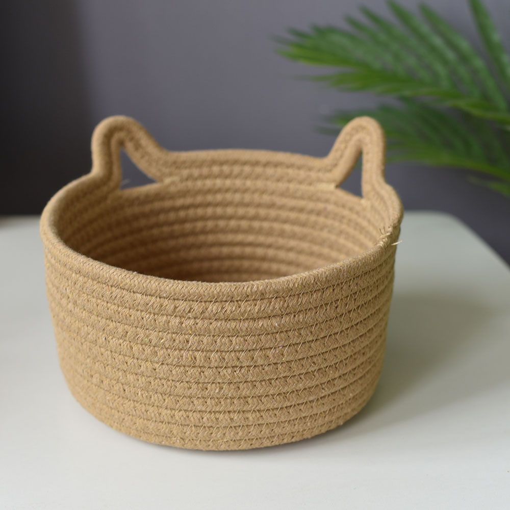 Storage Basket Wholesale Cotton Basket Woven Basket Rattan Cat Ear Round Net Red Storage Basket Manufacturers Direct Sales Basket Item Picture