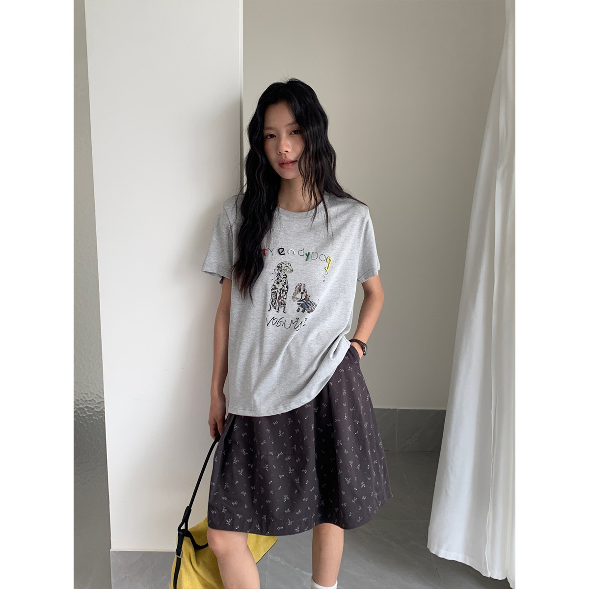 Retro and playful printed round-neck short-sleeved top, youthful and versatile cartoon T-shirt, commuting and casual summer ZA Specification image